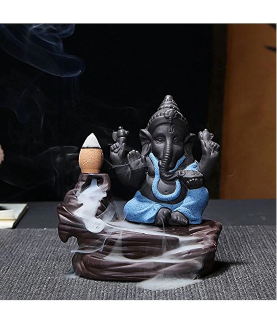 Craftam Polyresin Ganesha Smoke Backflow Incense Holder with 20 Smoke Scented Conical Incenses