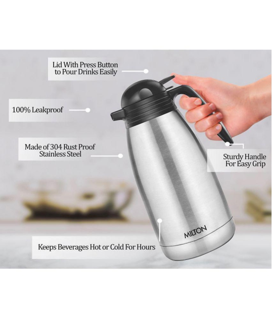 Milton Thermosteel Carafe 24 Hours Hot or Cold Tea/Coffee Pot, 2000 ml, Silver - Silver