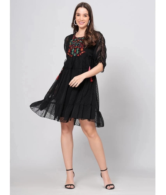 JC4U Crepe Embroidered Knee Length Womens Fit & Flare Dress - Black ( Pack of 1 ) - None