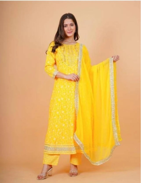 Printed, Embellished Kurta, Trouser/Pant & Dupatta Set