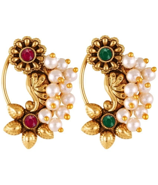 Vivastri Premium &  CZ Pearl Studded Gold Plated Evergreen Nath For Women & Girls-VIVA1180NTH-CMB - Multi Color