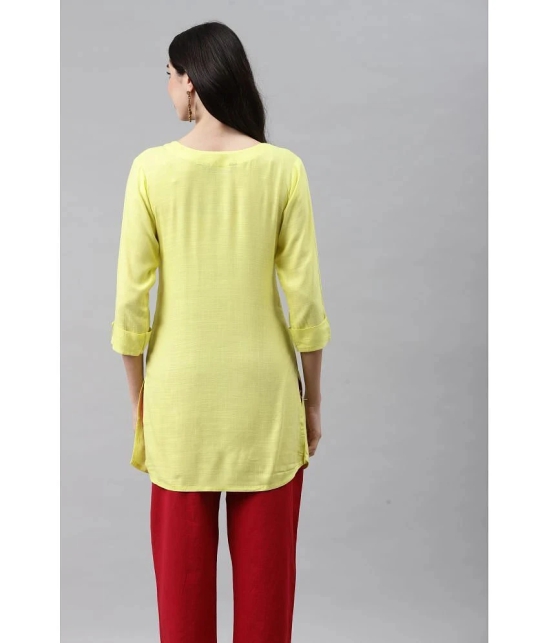 HIGHLIGHT FASHION EXPORT - Yellow Rayon Womens Straight Kurti - XL