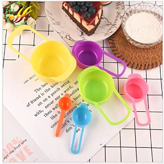 STORE77® 6Pcs Rainbow Colorful Measuring Cups and Spoons Set Includes:1/2Tbls, 1Tbls,1/4 Cup,1/3 Cup,1/2 Cup,1cup Capacity:250ml 125ml 85ml 60ml 15ml 7.5m Baking Measuring Cups Spoons (Random Color)