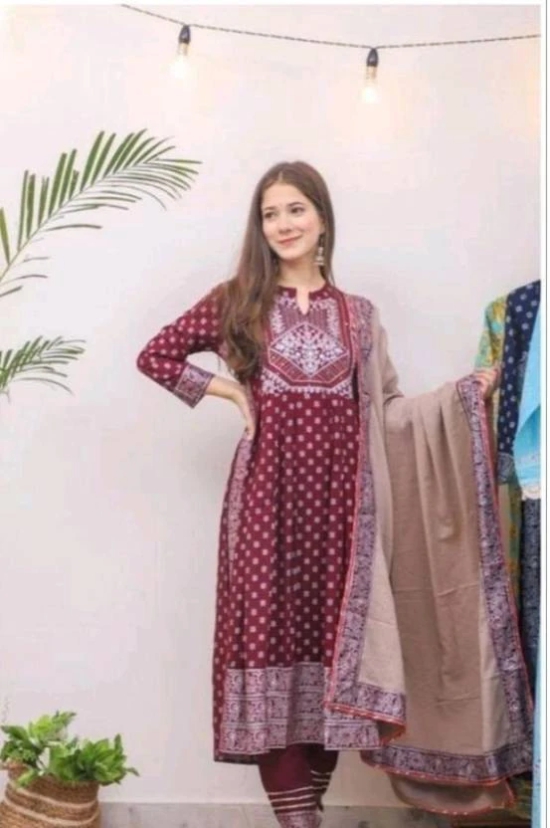 Anarkali Printed Anarkali Kurta, Bottom & Dupatta Set