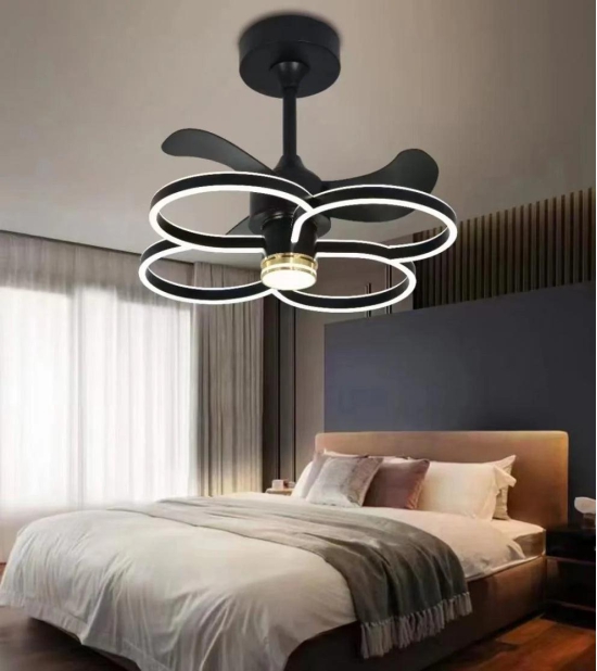 Hdc Black Modern Ceiling Fan Chandelier With Remote Control - Warm White