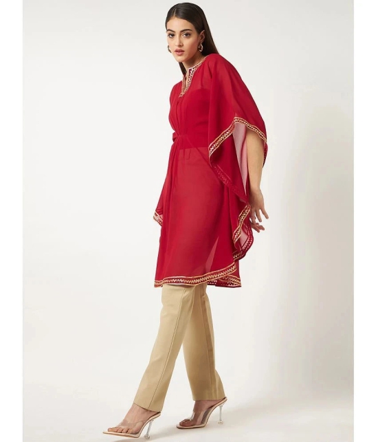 Pannkh - Red Georgette Womens Kaftan Kurti ( Pack of 1 ) - None