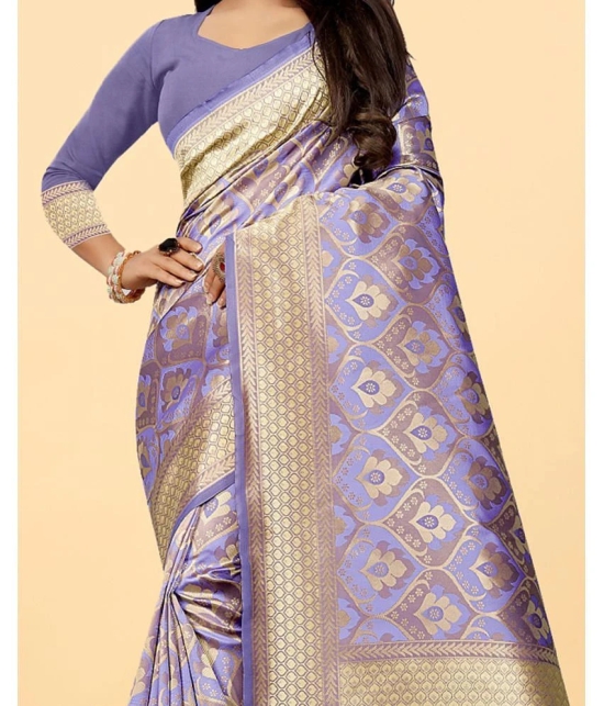 Gazal Fashions - Purple Banarasi Silk Saree With Blouse Piece ( Pack of 1 ) - Purple