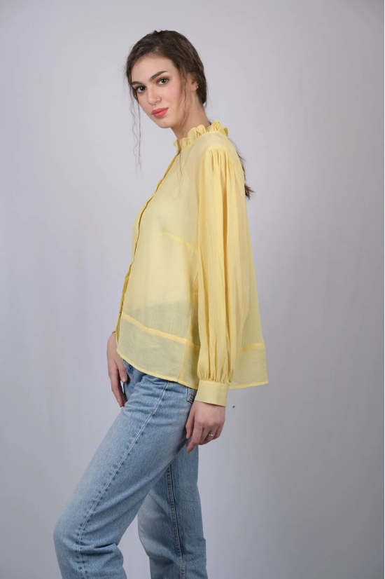 Yellow High Neck Full Sleeve  Regular Top (OTL-TPS1022)-Yellow / L