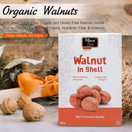 MEVABITE Premium Organic Chilean Walnuts In Shell - 500gm | Fresh Akhrot with Shell Dry Fruit