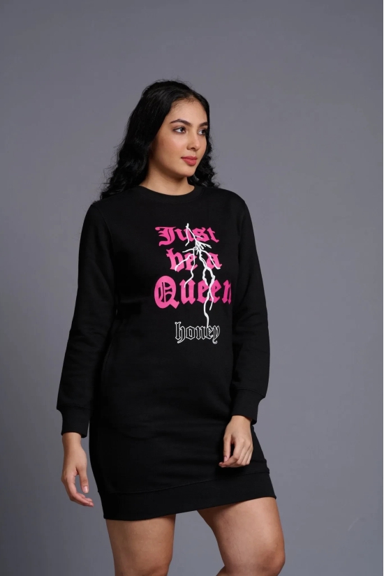 I m Queen Printed Black Sweatdress for Women M