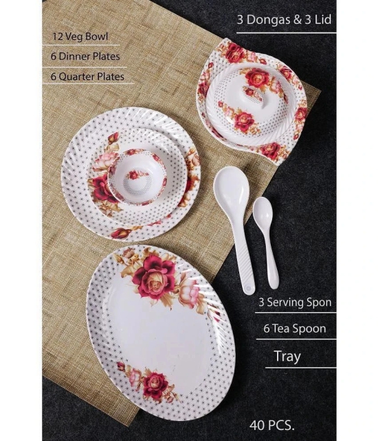 HomePro Red Rose Design Multicolor Melamine Dinner Set ( Pack of 36 ) - Multicolor