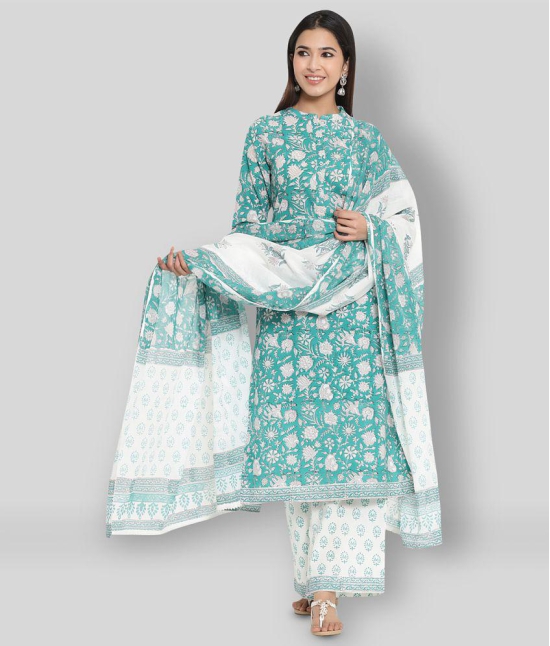 KIPEK - Green Straight Cotton Womens Stitched Salwar Suit ( Pack of 1 ) - XL