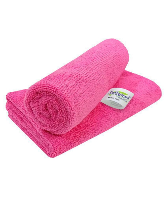 SOFTSPUN Microfiber Cleaning Cloths, 2pcs 40x40cms 340GSM Pink! Highly Absorbent, Lint and Streak Free, Multi -Purpose Wash Cloth for Kitchen, Car, Window, Stainless Steel, silverware.