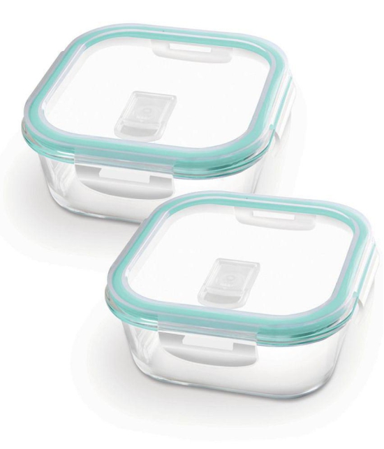 Treo By Milton Hi Borosilicate Clip Fresh Square Container, Set of 2, 320 ml Each, Transparent