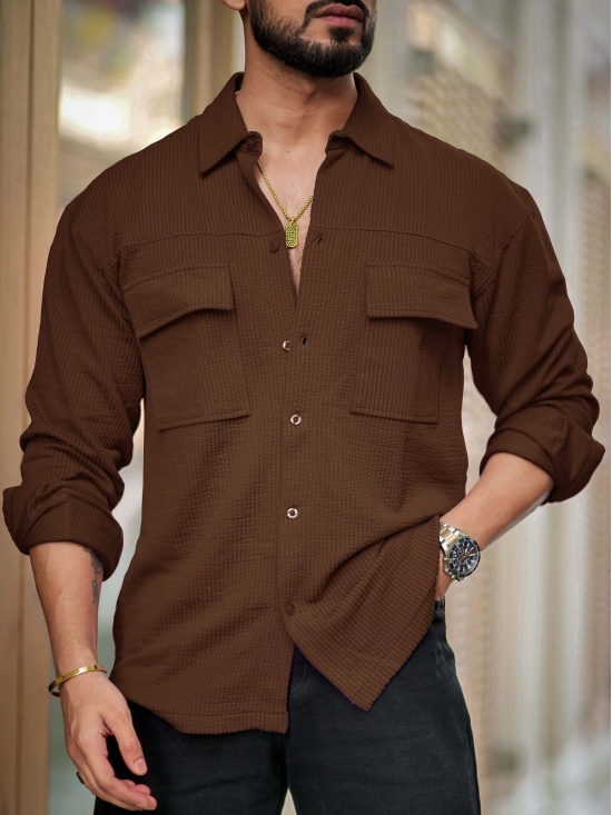 Elliot Cargo Knit Brown Lycra Shirt-S / Brown