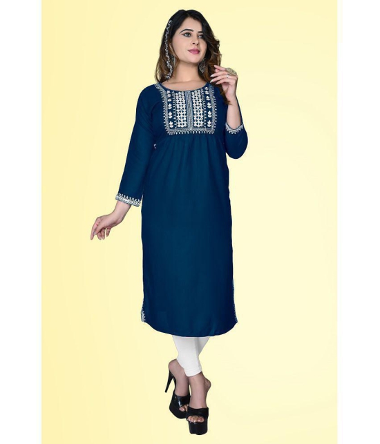 haya fashion - Blue Rayon Women's Straight Kurti ( Pack of 1 ) - None