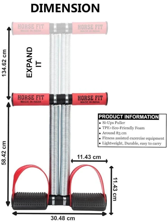 HORSE FIT Double Spring Tummy Trimmer, Double Wheel Ab Roller, Push Up Bar and Double Toning Resistance Tube Home Gym Exercise Equipment for Men Women Best Gym Kit Combo for Home Workout (Mu