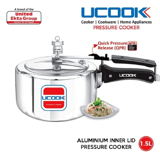 UCOOK By UNITED Ekta Engg. Aluminium 1.5 Litre Inner Lid Non-Induction Pressure Cooker, Silver