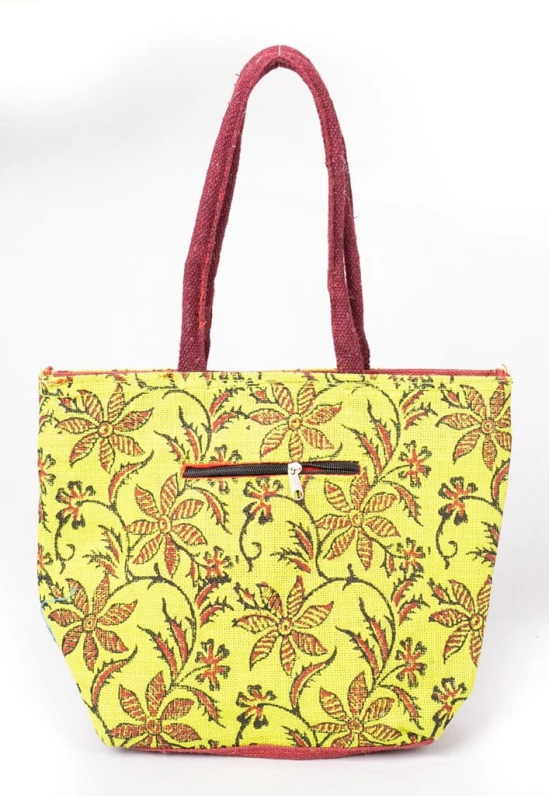 Floral Print Jute Tote Bag with Zipper Closure