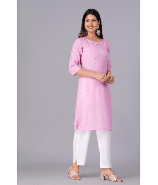 Doriya Cotton Blend Embroidered Kurti With Palazzo Women's Stitched Salwar Suit - Pink ( Pack of 1 ) - None