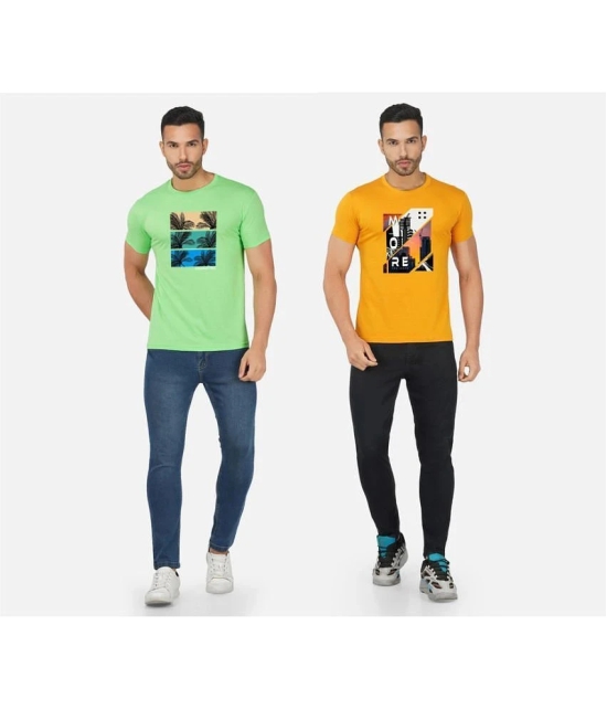 CHOZI Cotton Blend Regular Fit Printed Half Sleeves Mens T-Shirt - Multicolor ( Pack of 2 ) - None