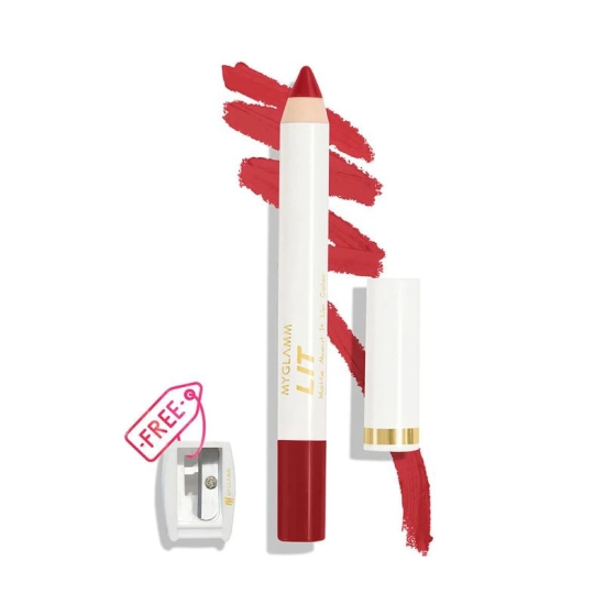 MyGlamm LIT Matte About It Lip Color - Red Rumba (Bright Red Shade) | Long Lasting, Pigmented, Lip Crayon with Moringa Oil & Vitamin E