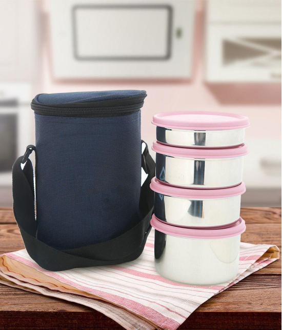 HOMETALES Stainless Steel Lunch/Tiffin Box,200ml,350mlx2,500ml,Assorted Color (4U), With Soft Pouch