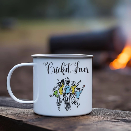 Indigifts Cricket Enamel Mug 250 ML|Unbreakable Coffee, Tea Cup|Cricket Fever Print|Safe For Kids|Drinking Tea Cup For Outdoor & Indoor|WHITE|