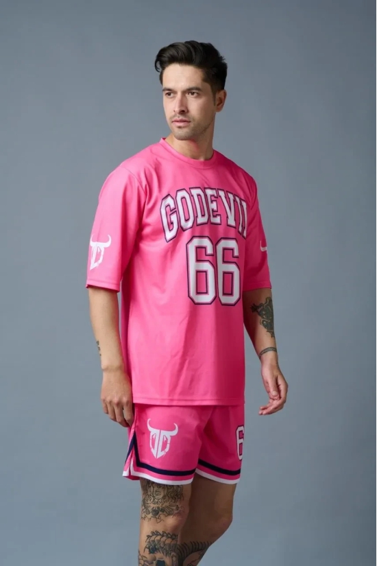 Go Devil 66 Printed Pink Polyester Co-ord Set for Men XXL