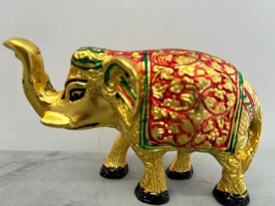 Aarna Creations Ethinic Elephant with Meena Design | Antique Meena Haathi |Elephant| Golden Carved Coloured Elephant