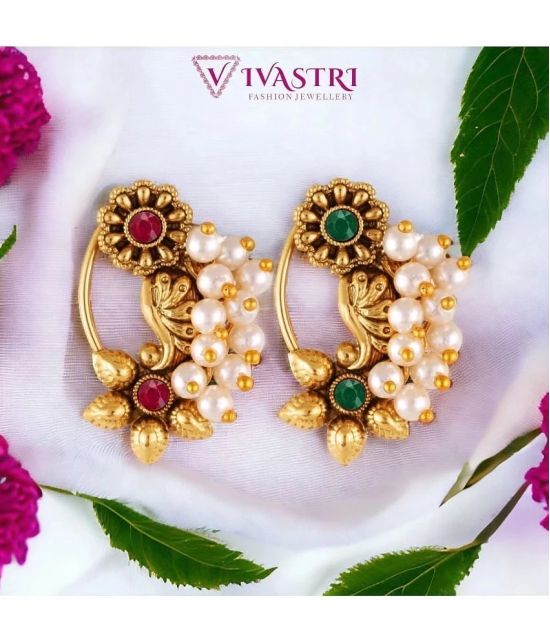 Vivastri Premium &  CZ Pearl Studded Gold Plated Evergreen Nath For Women & Girls-VIVA1180NTH-CMB - Multi Color