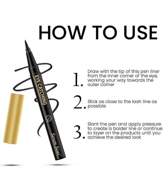 Seven Seas Intense Black Waterproof | Anti-Smudge | Jet Black | Eye Catching Sketch Eyeliner (BLACK)