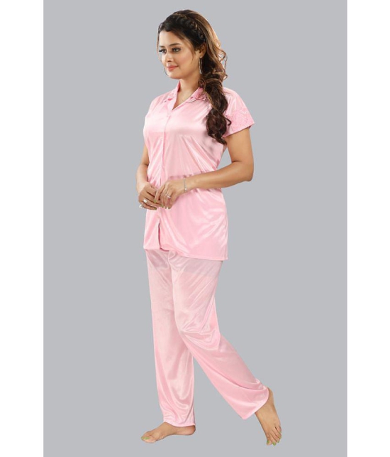 FOMTI - Light Pink Satin Women's Nightwear Nightsuit Sets ( Pack of 1 ) - None