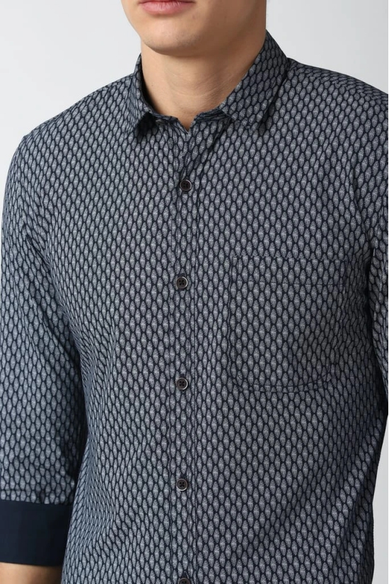 Men Grey Super Slim Fit Print Full Sleeves Casual Shirt