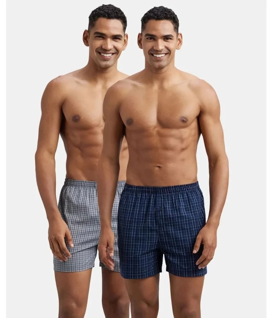 Jockey 8222 Men Super Combed Cotton Woven Checkered Inner Boxers - Grey & Navy (Pack of 2) - None