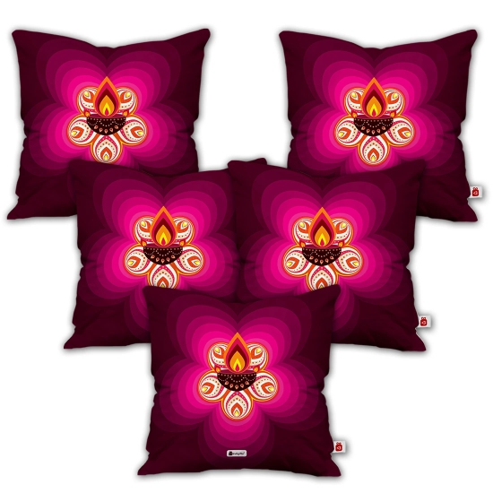 Indigifts Diwali Gift Items Traditional Rangoli Pink Cushion Cover 18x18 Set of 5 - Diwali Gift Items, Diwali Decoration Items, Deepavali Decoration, Dipawli Gifts, Deepawali Greetings