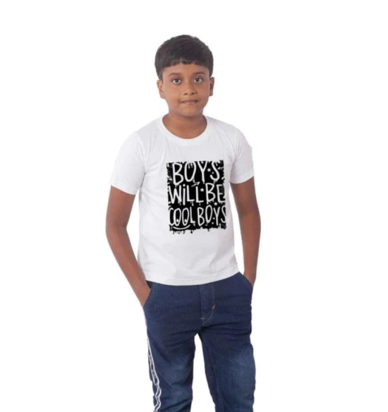 Boys Cotton Will Be Cool Half Sleeve TShirt (White) PID41486