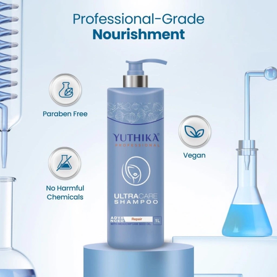 Yuthika Professional Ultra Care Shampoo for Damaged Hair 1000ml, Advanced Hair Repair Shampoo, Professional Shampoo for Manageable and Healthy Hair