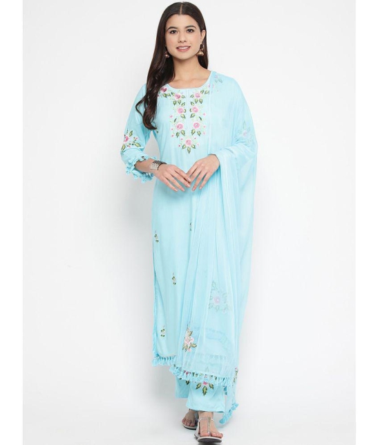 AMIRA'S INDIAN ETHNICWEAR - Blue Rayon Women's Stitched Salwar Suit ( Pack of 1 ) - M