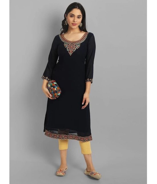 JASH CREATION - Black Georgette Womens Straight Kurti ( Pack of 1 ) - None