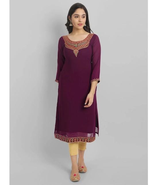 JASH CREATION Georgette Embroidered A-line Womens Kurti - Purple ( Pack of 1 ) - None