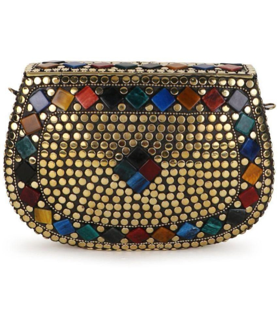 Anekaant - Gold Fabric Box Clutch - Gold