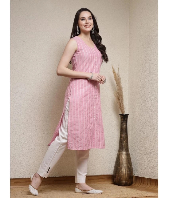 Stylum Cotton Blend Striped Straight Womens Kurti - Pink ( Pack of 1 ) - None