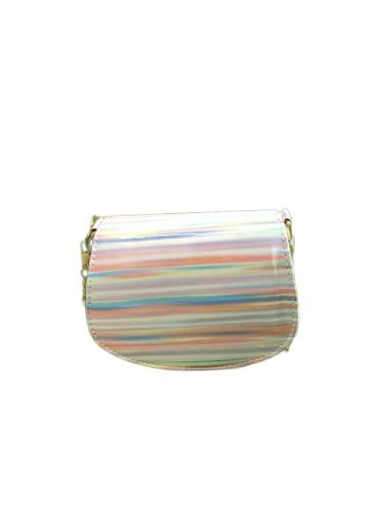 Angel Kiss Mini Stripes Cross body Magnetic Flap Sling Bag With Metallic Chain