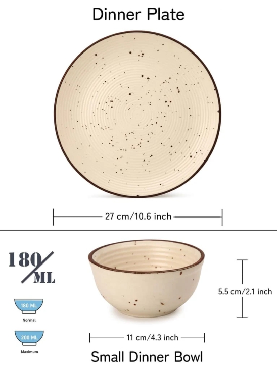 Bodhi House Handcrafted Stoneware Ceramic Dinner Set, Serving for 2, Microwave and Dishwasher Safe, Bone-ash Free, Crockery Set for Dining and Gifting, Pack of 4, Beige