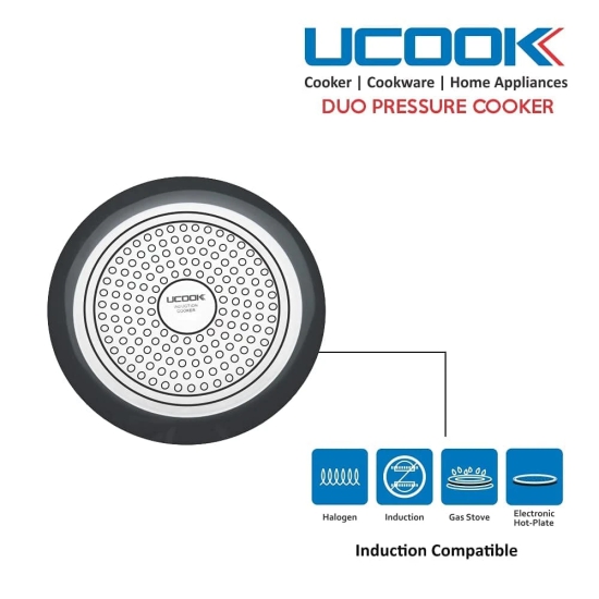 UCOOK By UNITED Ekta Engg. Royale Duo 3 Litre Hard Anodised Aluminium Inner Lid Induction Base Pressure Cooker With Stainless Steel Lid, Black