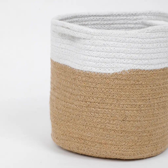 Jute Cotton Handle Basket Dual Color, 8x8, white, beige | Q