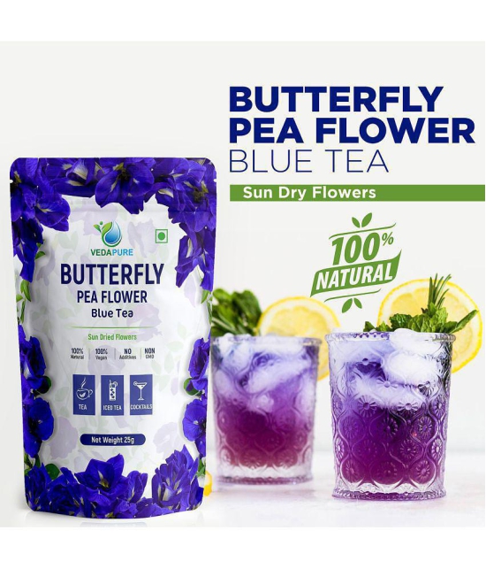 Vedapure Natural Blue Tea, Butterfly Pea Flower Iced Teas, Coolers, Cocktails Horeca- 25 g (Pack of 2)