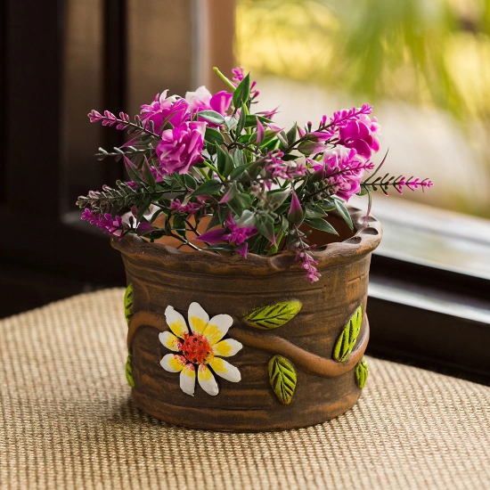 Mud Blossoms Handmade & Handpainted Terracotta Planter Pot (4 Inch)