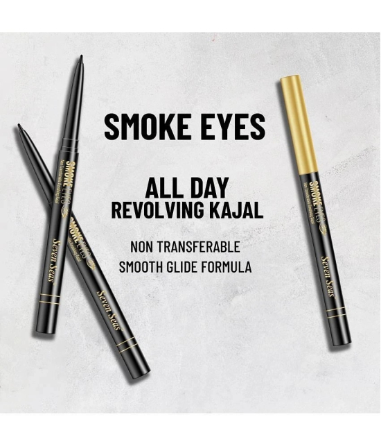 Seven Seas Smoke Eyes Waterproof | Smudgeproof|Long Lasting|Non Transferable|Revolving Kajal(Black)